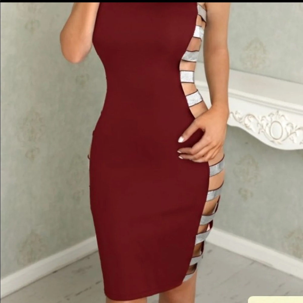 New Fashion Nova Burgundy Cutout Dress